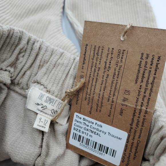 The Simple Folk The Corduroy Harem Trouser in Oatmeal Size 9/12 Months - Picture 8 of 8